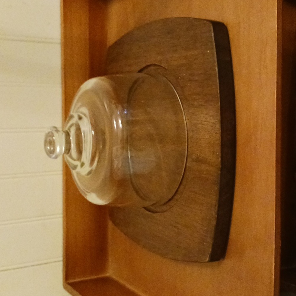 Vintage Wood & Glass  Cheese Board